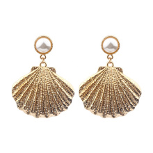 Attractive Elegant Alloy Pearl Shell Women Drop Earrings 14K Gold Plated